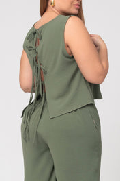 Set 2 Piezas Chaleco De anudar En Espalda  Pantalón Wide Leg Marca Trucco´s