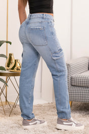 Jean Mom Fit  Tipo Cargo Tiro Alto Denim Marca Trucco´s