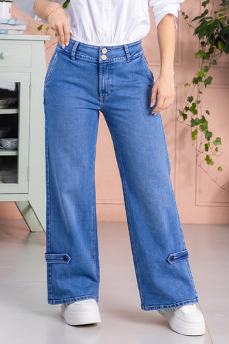 Jean Wide Leg en Algodón, Poliéster y Elastano Marca Trucco's - 4