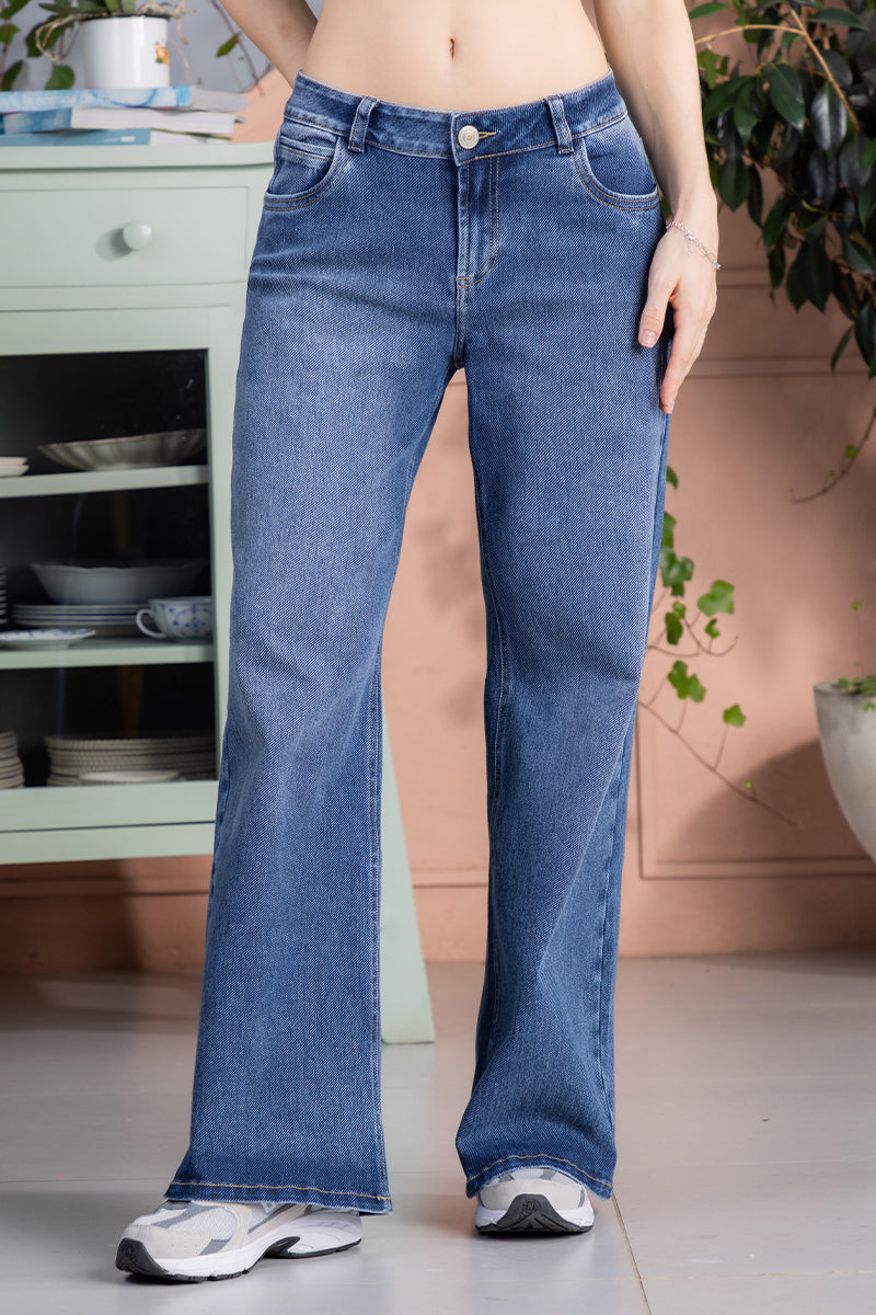 Jean Wide Leg en Algodón, Poliéster y Elastano Marca Trucco's