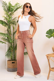 Jean Wide Leg Tiro Alto Relaxed Fit Con Charretera Marca Trucco´s
