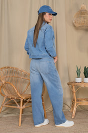 Jean Barrel Tiro Alto Con Brillos Marca Truccos
