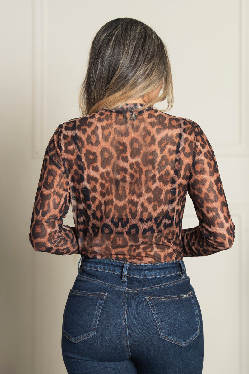 Blusa manga Larga en transparencia animal Print Leopardo Marca Trucco´s