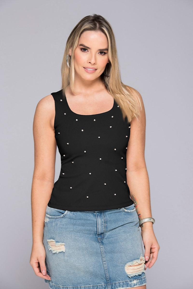 Blusa Manga Sisa Con  Perlas Frontales Marca Trucco´s