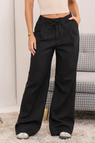 Pantalón Wide Leg Tiro Alto Drapeado Pretina de Doble Pasador Marca Trucco´s - 3