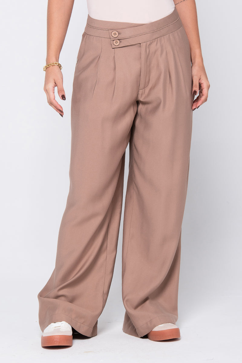 Pantalón Wide Leg Tiro Alto Pretina Asimétrica Marca Trucco´s