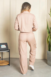 Set 2 Piezas Tipo Cargo Pantalón Tiro Alto Camisa Corta con Bolsillo Expuesto Marca Trucco´s