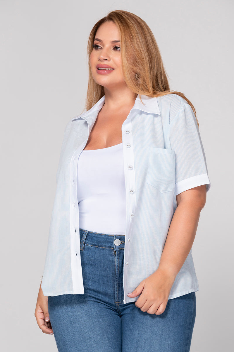 Camisa Manga Corta a Rayas Marca Trucco´s Plus Size