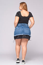 Falda Corta Doble Ruedo Ajustable En Contraste Denim Marca Trucco´s Plus Size