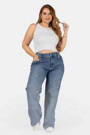 Jean Wide Leg Azul Medio Marca Trucco´s Plus Size