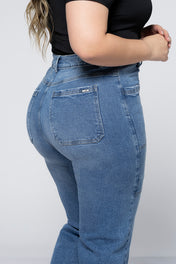 Jean Wide Leg Tiro Alto Bolsillos Frontales Tipo Parche Marca Trucco´s Plus Size