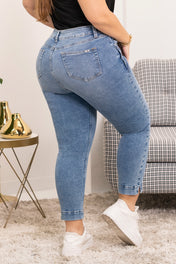 Jean Capri Tiro Alto Botonadura a Tono en Bolsillos Marca Trucco´s Plus Size
