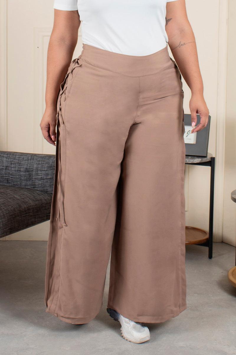 Pantalón Palazzo Tiro Alto Pretina Resortada Cinta Lateral Marca Trucco´s Plus Size
