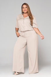 Set 2 Piezas Pantalón Tiro Alto Pretina Resortada Camisa Manga Media Marca Trucco´s Plus Size