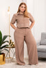 Set 2 Piezas Pantalón Wide Leg Camisa Con Líneas En Contraste Marca Trucco´s Plus Size