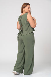Set 2 Piezas Chaleco De anudar En Espalda  Pantalón Wide Leg Marca Trucco´s