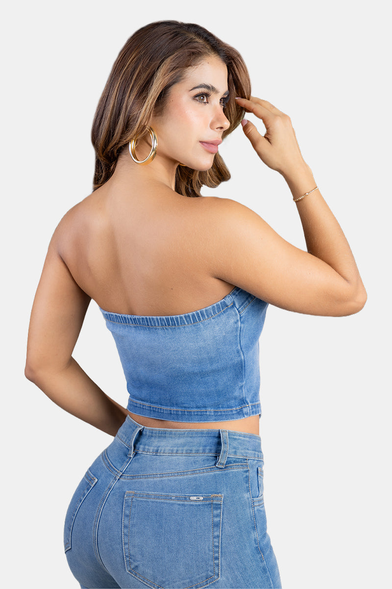 Blusa Estraple en Algodón, Poliéster y Elastano Marca Trucco's