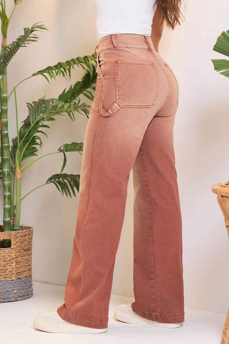 Jean Wide Leg Tiro Alto Relaxed Fit Con Charretera Marca Trucco´s