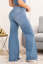 Jean Wide Leg Tiro Alto con Desgaste Marca Trucco´s