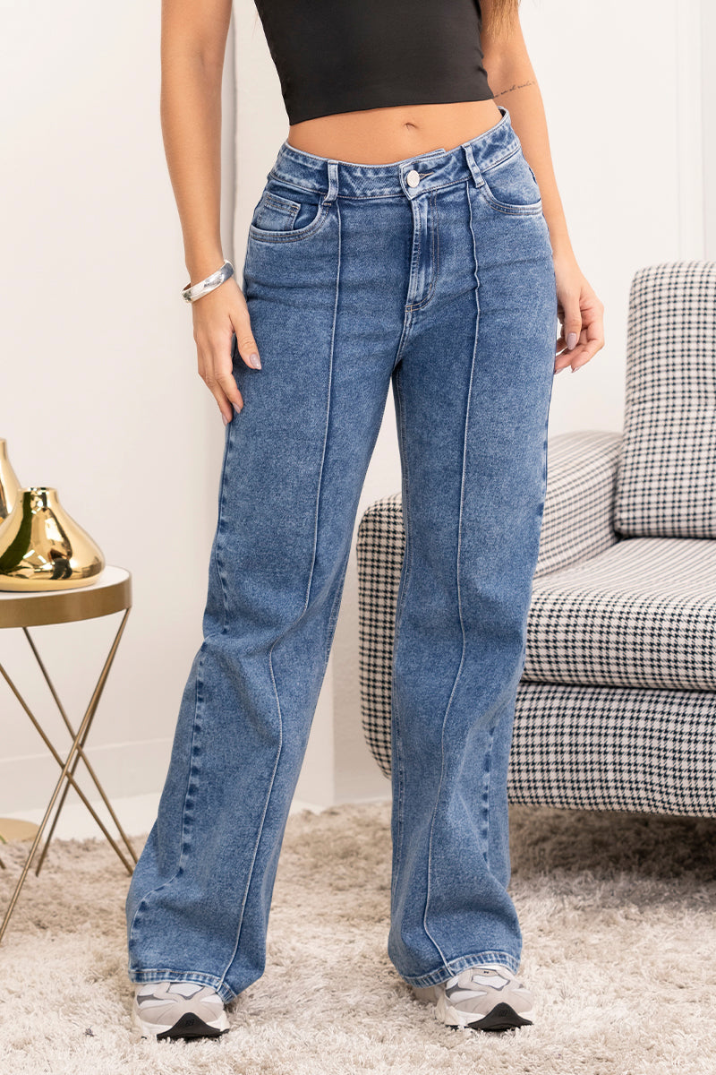 Jean Wide Leg  Tiro Alto Vena Frontal Marca Trucco´s