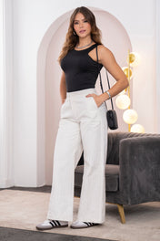 Pantalón Wide Leg Tiro Alto a Rayas con Bolsillos Frontales Marca Trucco´s
