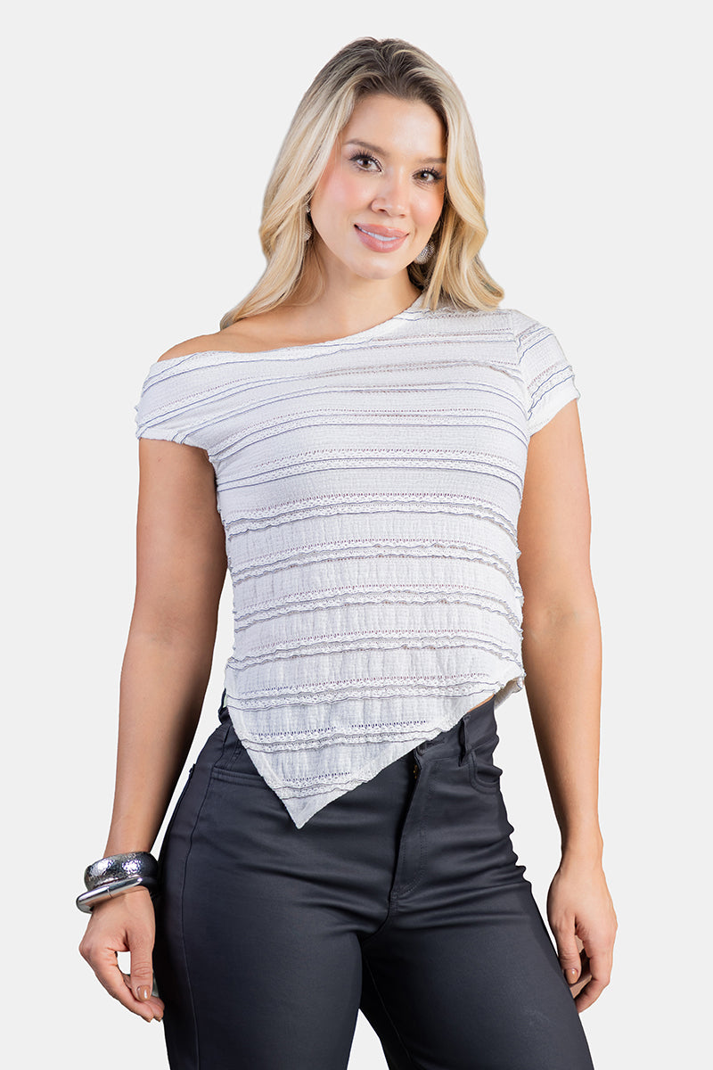 Blusa Manga Corta en Poliéster y Elastano Marca Trucco's