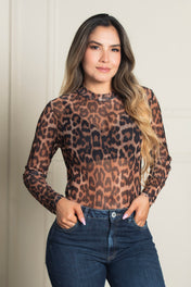 Blusa manga Larga en transparencia animal Print Leopardo Marca Trucco´s