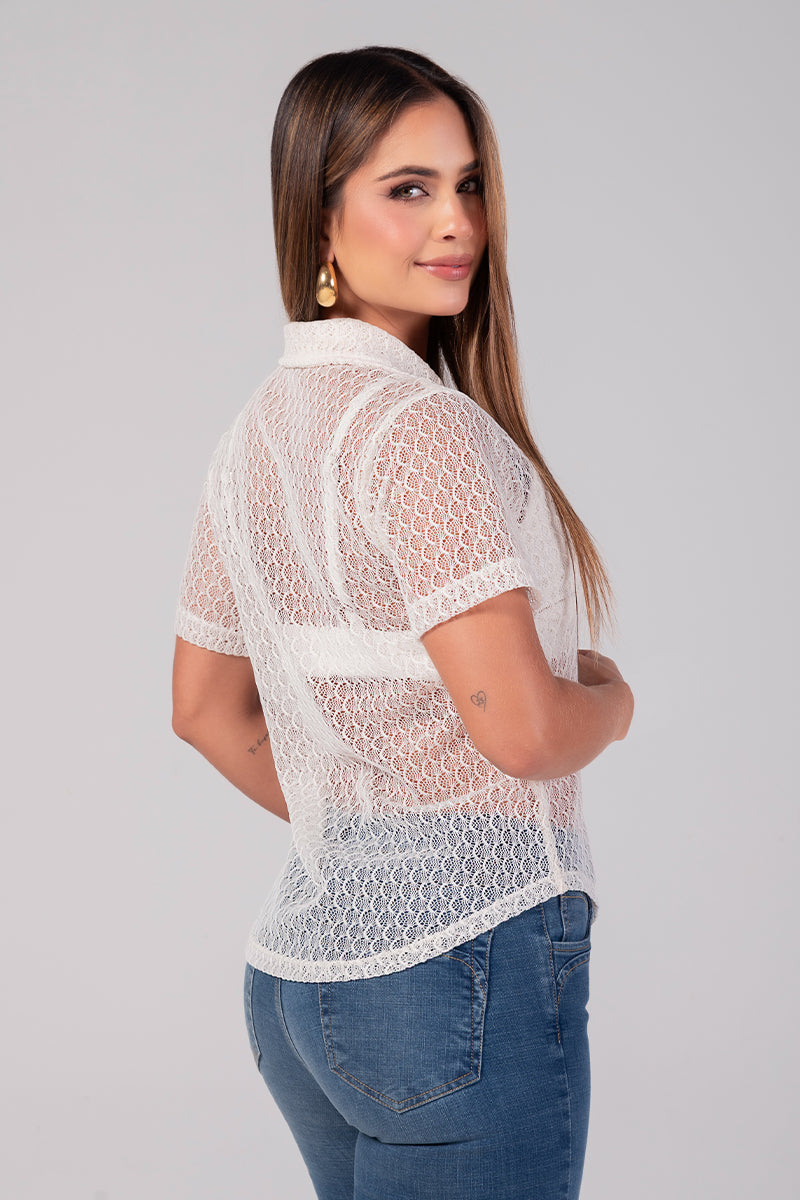 Blusa Manga Corta Tejido en Transparencia Marca Trucco´s