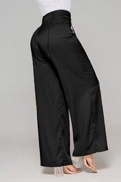 Pantalón Wide Leg Tiro Alto Efecto Satín Pretina Ancha de anudar en Laterales Marca Trucco´s