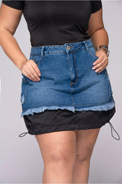 Falda Corta Doble Ruedo Ajustable En Contraste Denim Marca Trucco´s Plus Size