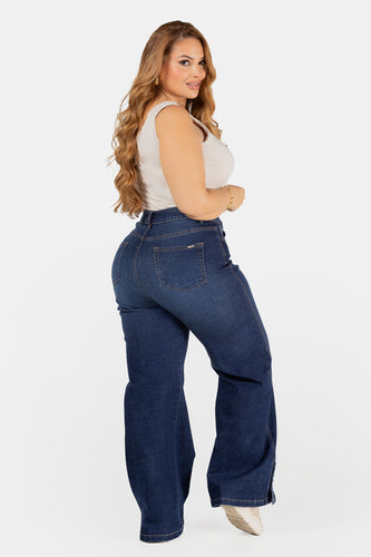 Jean Wide Leg Azul Oscuro con Detalles en Bota Marca Trucco´s Plus Size - 8
