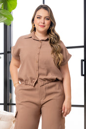 Set 2 Piezas Pantalón Wide Leg Camisa Oversize Marca Trucco´s Plus Size