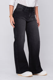 Jean Wide Leg Tiro Alto Color Negro Marca Trucco´s