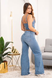 Jean Wide Leg Tiro Alto con Desgaste Marca Trucco´s