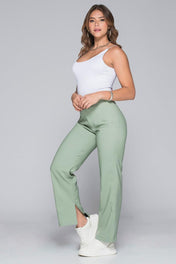 Pantalón Wide Leg Tiro Alto Con Pinzas y Abertura en Bota Marca Trucco´s