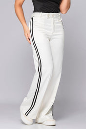 Pantalón Wid Leg Tiro Alto Satinado Doble Botonadura en pretina Rayas Laterales en contraste Marca Trucco´s