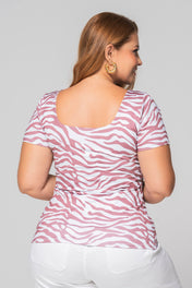 Blusa Manga Corta Escote en U Tendencia Animal Print Cebra Marca Trucco´s Plus Size