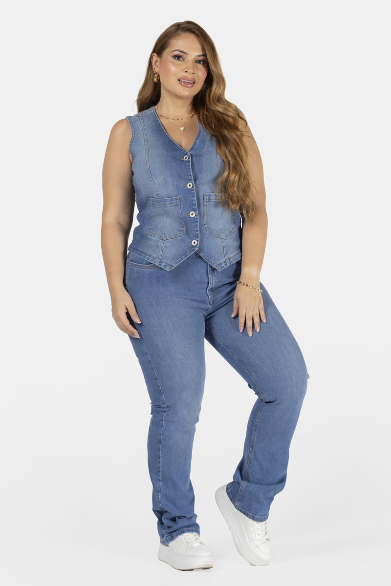 Chaleco Corte Cropped en Denim Marca Trucco´s Plus Size