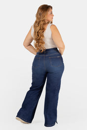 Jean Wide Leg Azul Oscuro con Detalles en Bota Marca Trucco´s Plus Size