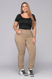 Pantalón Tiro Alto Bota Recta Bolsillos Tipo Parche Costura Expuesta Marca Trucco´s Plus Size