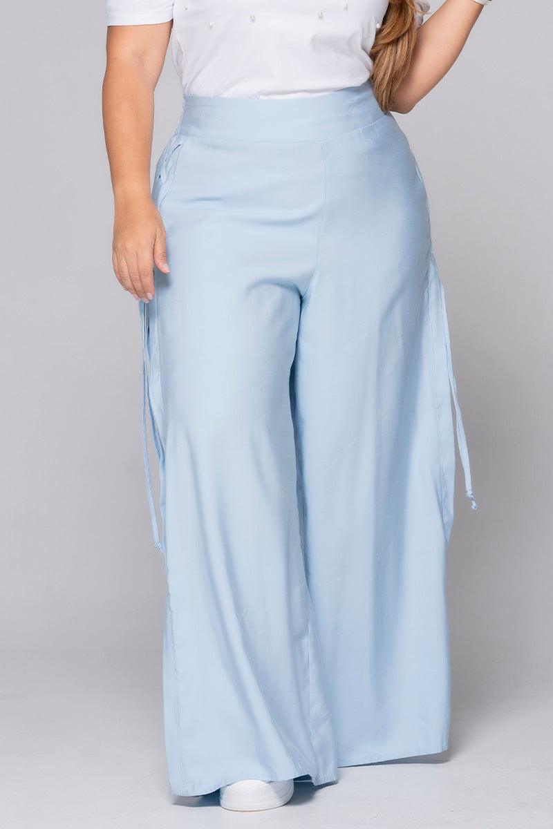 Pantalón Palazzo Tiro Alto Pretina Resortada Cinta Lateral Marca Trucco´s Plus Size
