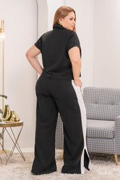 Set 2 Piezas Bloque en Contraste Pantalón Wide Leg Camisa Corta Marca Trucco´s Plus Size