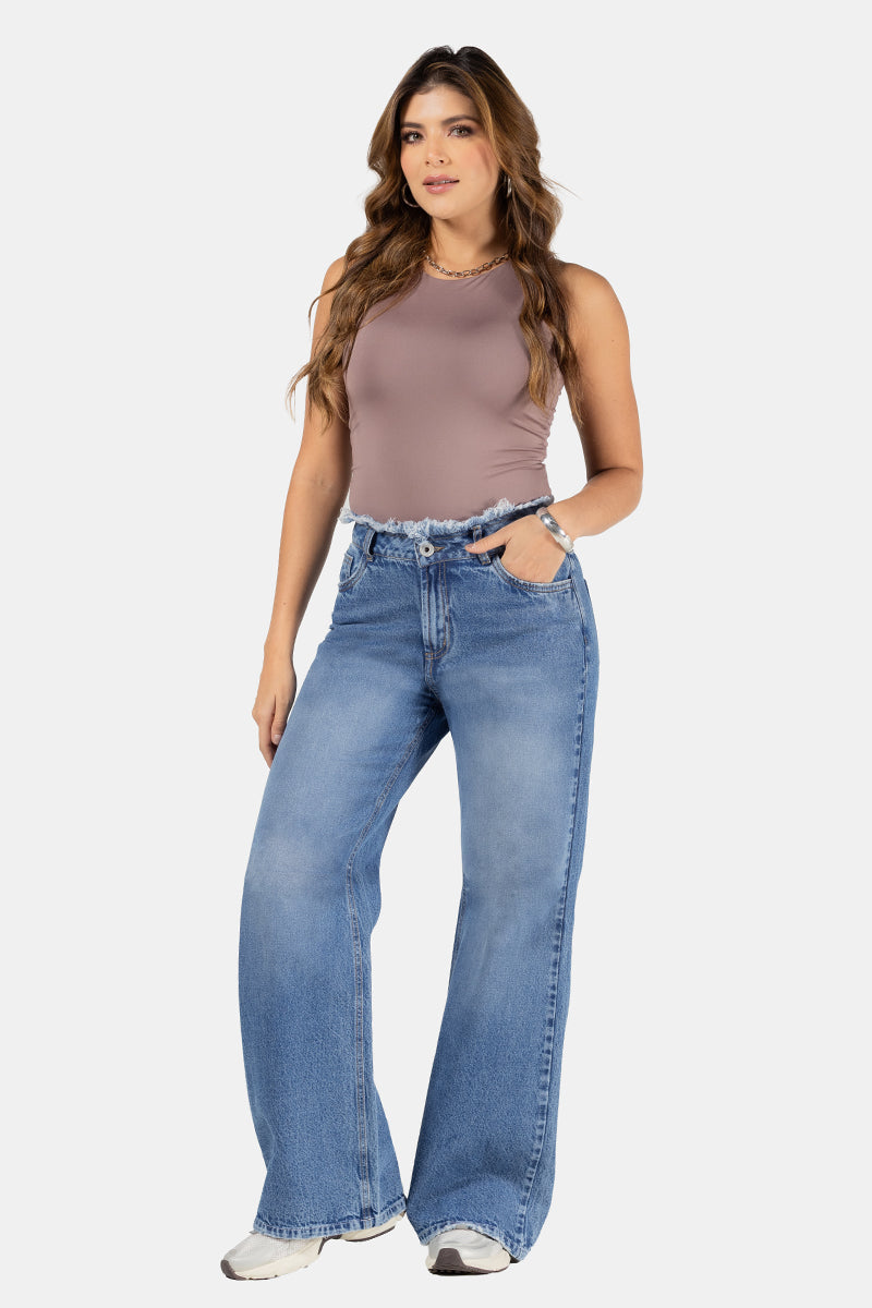 Jean Wide Leg Mujer Tiro Alto Corte Amplio Estilo Chic Marca Trucco´s
