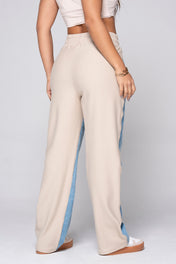 Pantalón Active Tiro Alto En Bloque Denim Sobre puesto Pretina deportiva de anudar Marca trucco´s