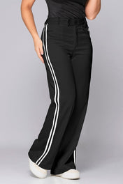 Pantalón Wid Leg Tiro Alto Satinado Doble Botonadura en pretina Rayas Laterales en contraste Marca Trucco´s