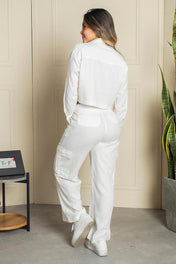 Set 2 Piezas Tipo Cargo Pantalón Tiro Alto Camisa Corta con Bolsillo Expuesto Marca Trucco´s