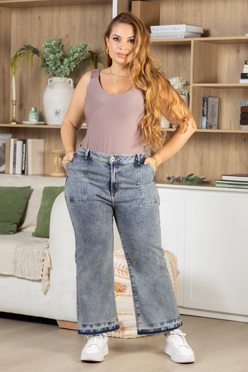 Jean Palazzo Tiro Alto Color Dirty Marca Trucco´s Plus Size