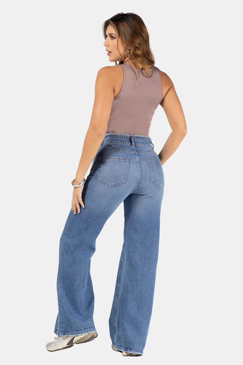 Jean Wide Leg Mujer Tiro Alto Corte Amplio Estilo Chic Marca Trucco´s