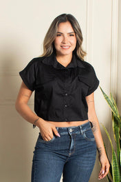 Blusa manga Corta con doblez Con Botonadura Ajustable en Cintura Marca Trucco´s