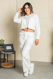 Set 2 Piezas Tipo Cargo Pantalón Tiro Alto Camisa Corta con Bolsillo Expuesto Marca Trucco´s